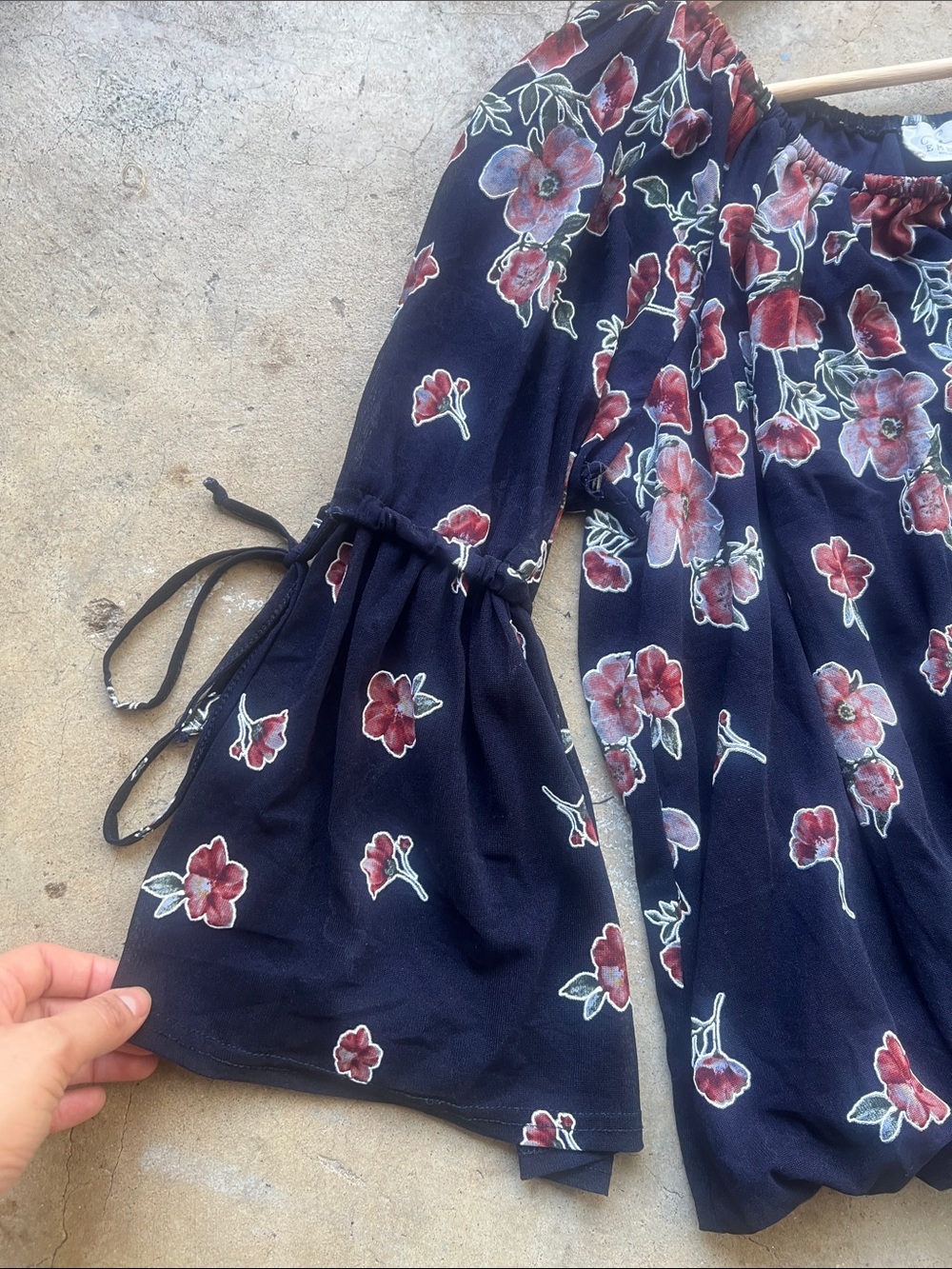 Women’s Floral Peasant Top - Black with Red Flowers - Picture 3 of 8
